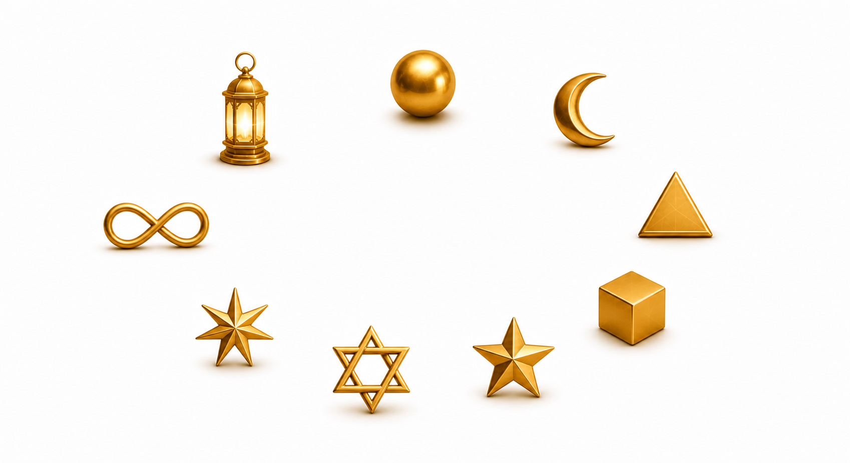 Numbers 1 to 9 Hero Nine gold geometric forms arranged in a circle representing the numerology numbers 1 through 9