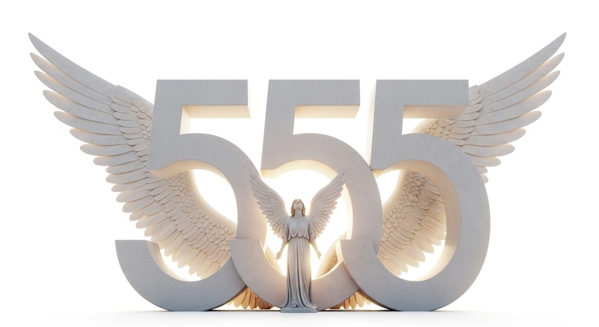Angel with outstretched wings framed by number 555 Angel with outstretched wings framed by number 555