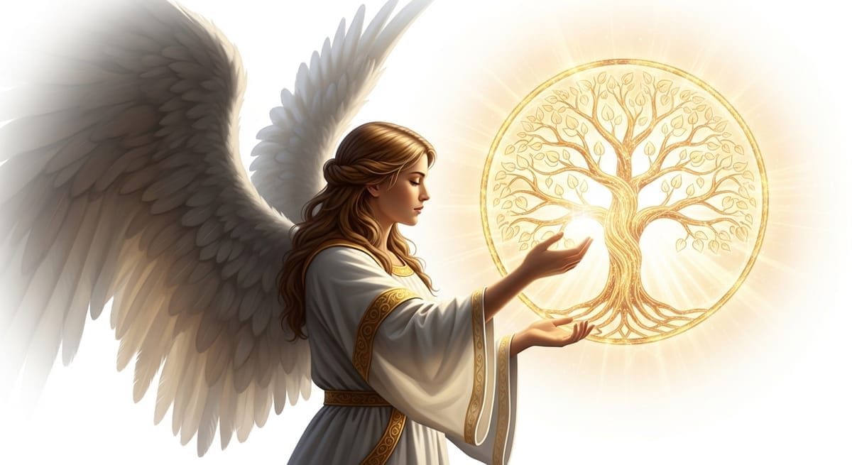 Angel holding a glowing tree of life Angel holding a glowing tree of life