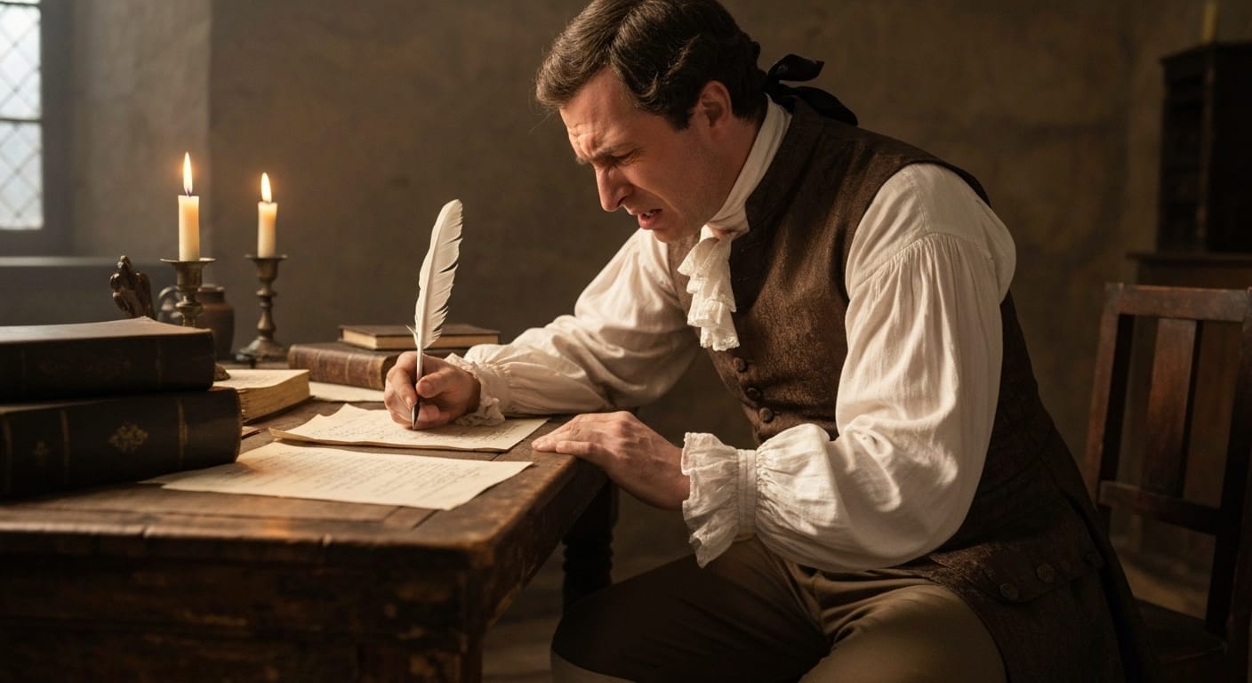 18th century man calculating debts by candlelight 18th century man calculating debts by candlelight