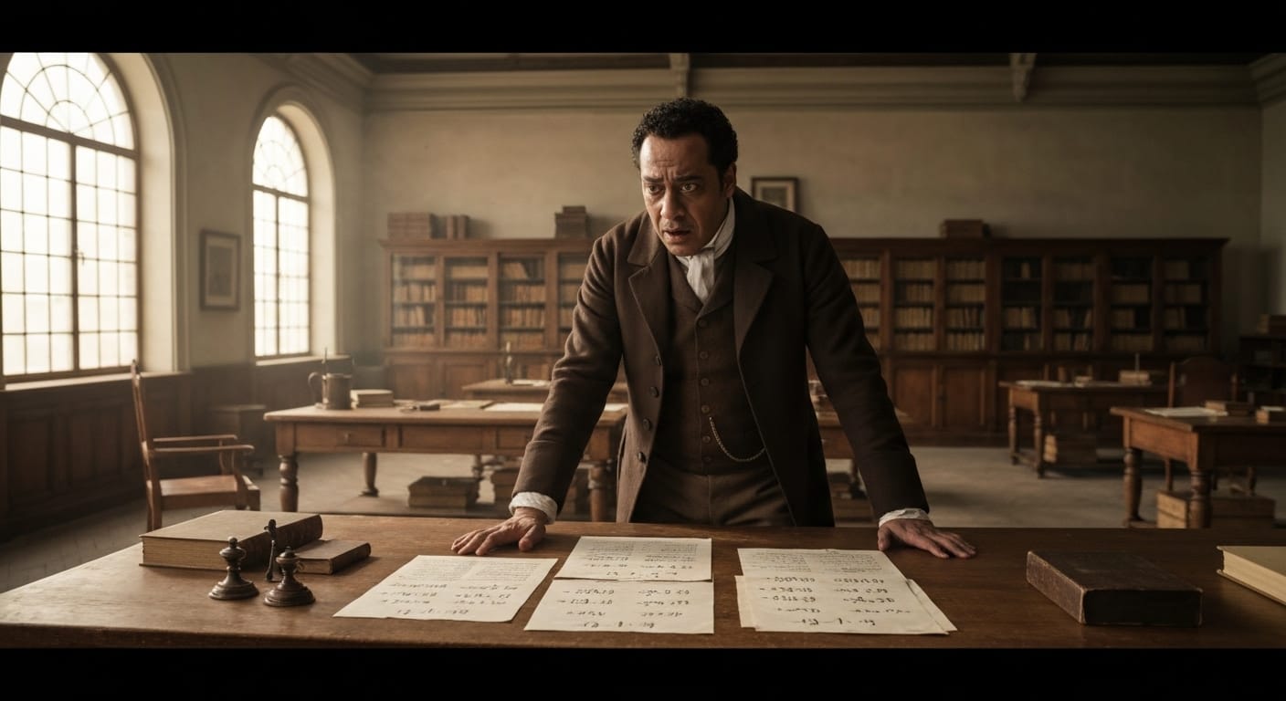 European counting house man reviewing financial documents European counting house man reviewing financial documents