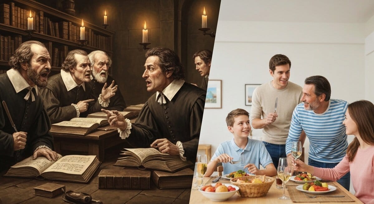Historical scholars debating, modern family using numbers naturally. Historical scholars debating, modern family using numbers naturally.