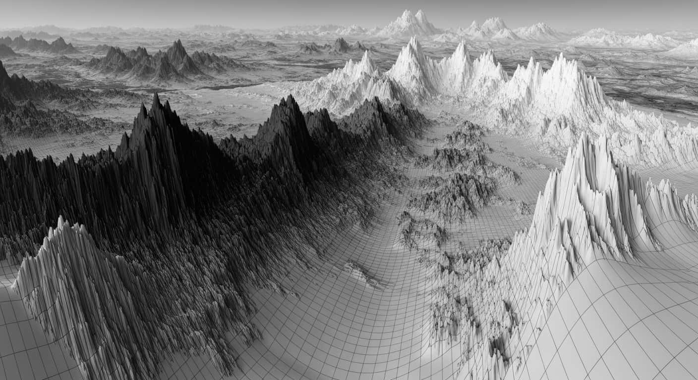 Mathematical landscape with valleys and peaks visualization. Mathematical landscape with valleys and peaks visualization.