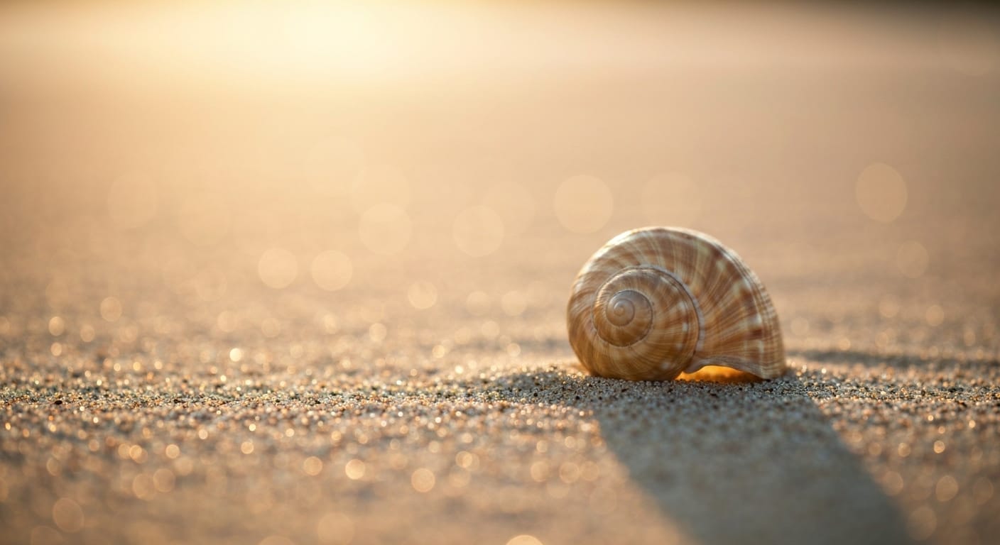 Golden spiral shell on sand with backlighting. Golden spiral shell on sand with backlighting.