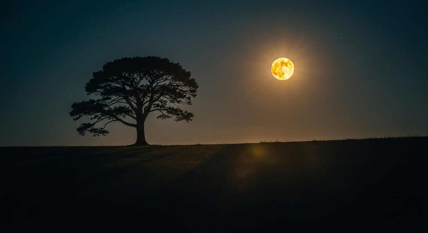 Full moon casting light through clouds magically.