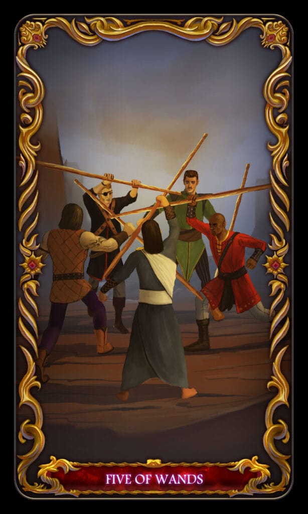 Five Of Wands tarot card Five Of Wands tarot card