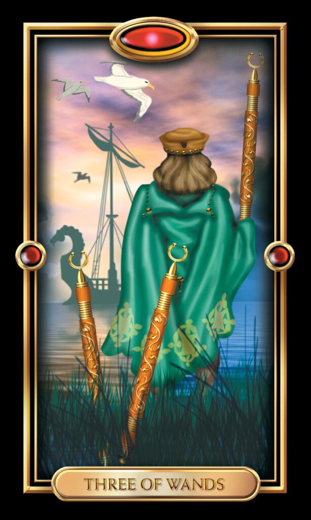 Three Of Wands from The Gilded Tarot Three Of Wands from The Gilded Tarot