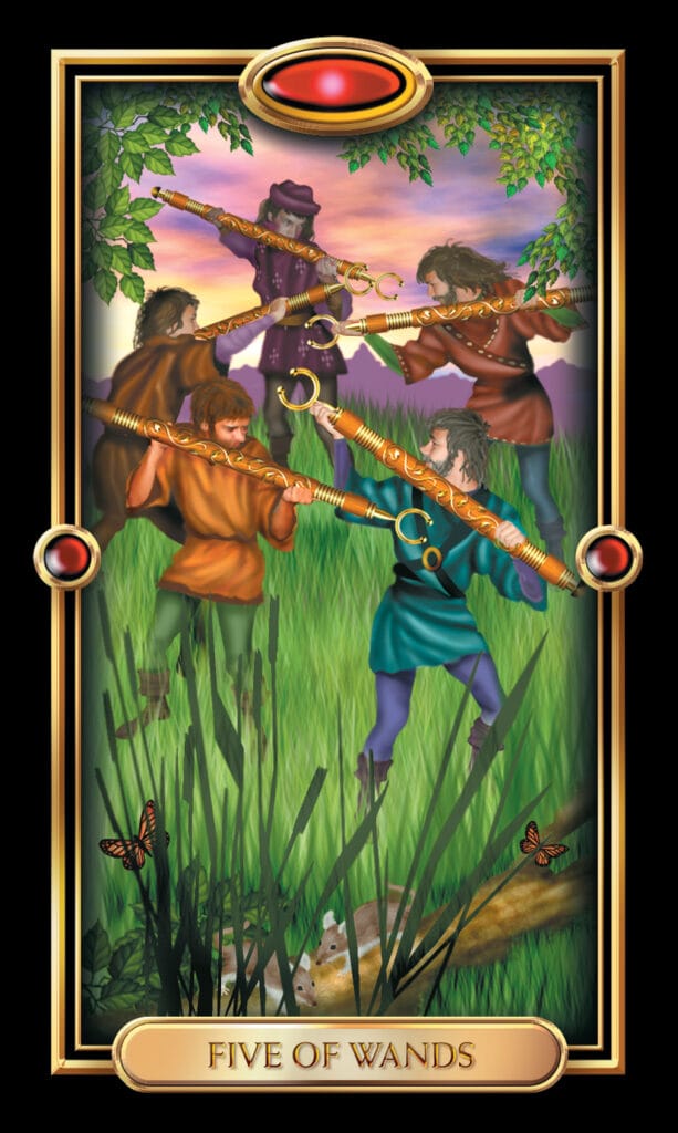 Five Of Wands from The Gilded Tarot Five Of Wands from The Gilded Tarot