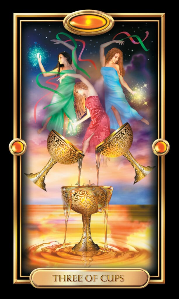 Three Of Cups from The Gilded Tarot