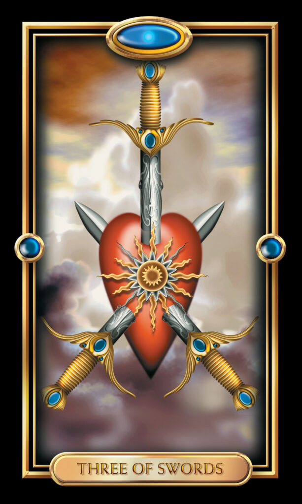 Three Of Swords from The Gilded Tarot Three Of Swords from The Gilded Tarot