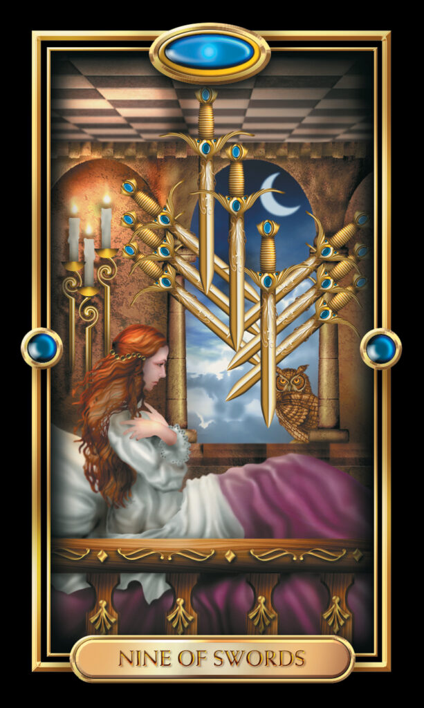 Nine Of Swords from The Gilded Tarot