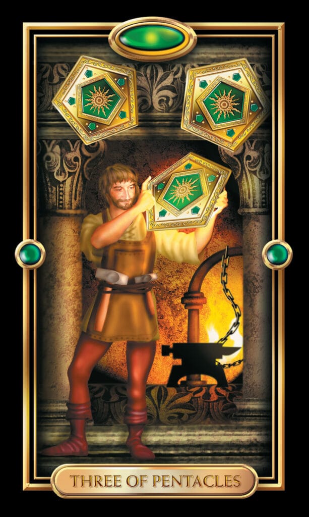 Three Of Pentacles from The Gilded Tarot