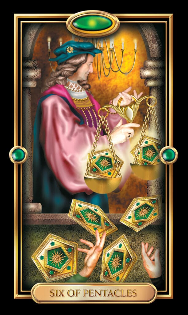 Six Of Pentacles from The Gilded Tarot