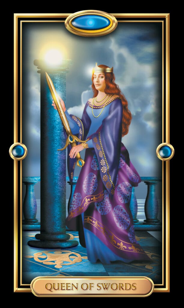 Queen Of Swords from The Gilded Tarot