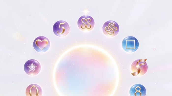 Glowing numerology symbols and numbers arranged in a circle